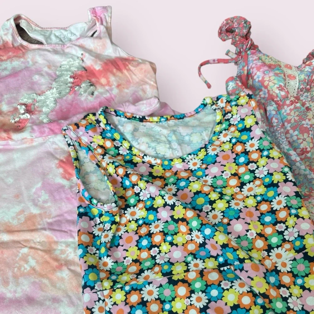 Little Girls Size 7/8 Spring Summer Clothing Lot W/ 6 Dresses, 1 Tank, 2 Shirts